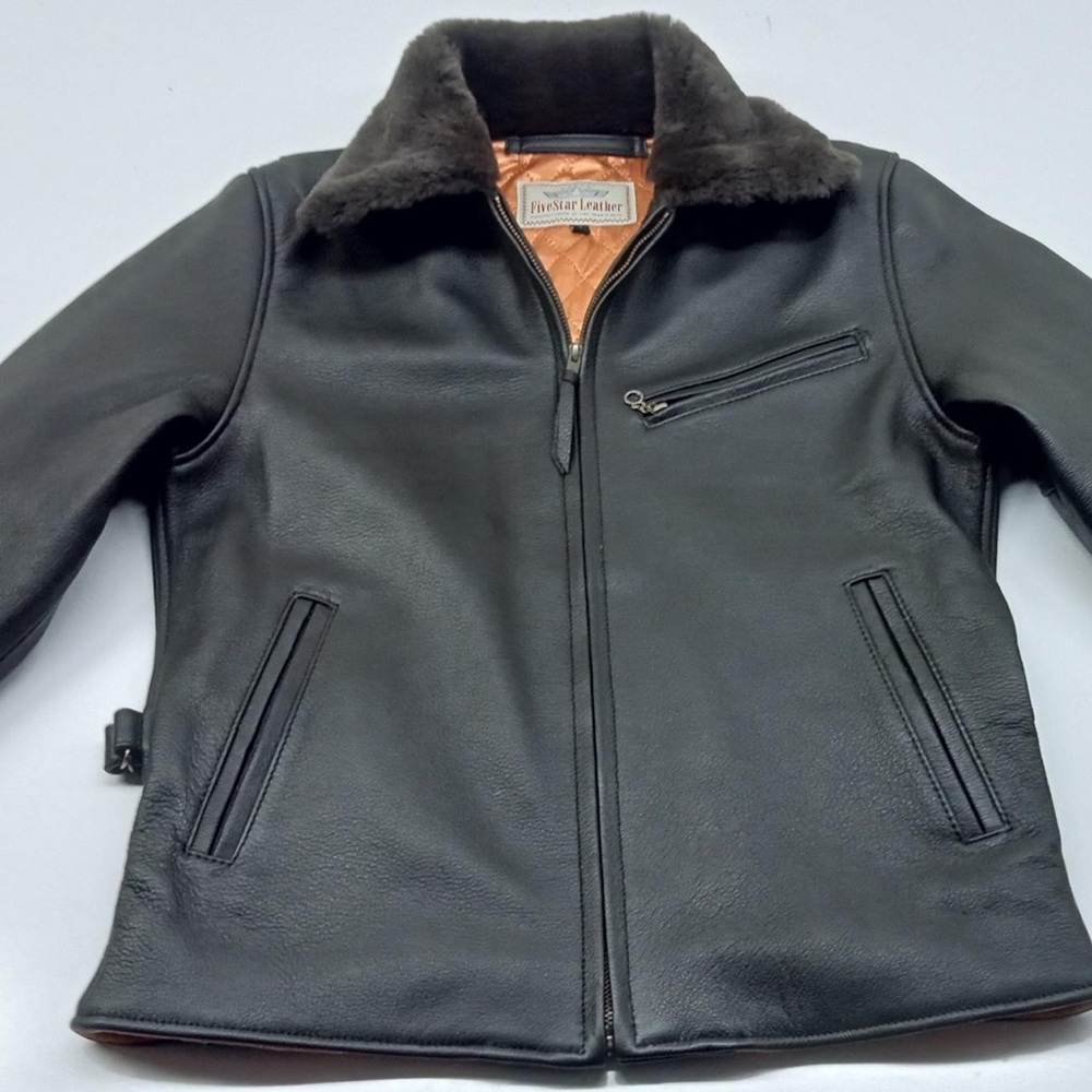 Halfbelt Goatskin Leather Jacket With Mutton Fur Collar from Five Star Leather